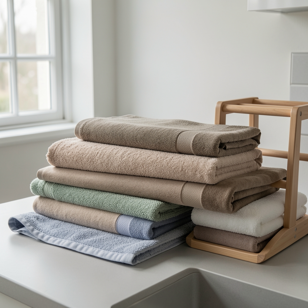 Întreținerea foarfecelor textile Foarfece pentru materiale textile așezate lângă o lavetă și un suport de depozitare