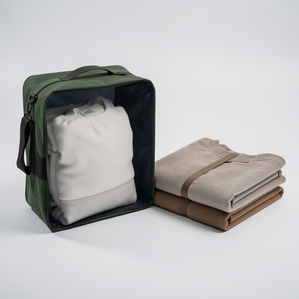 Foarfece textile închise într-o husă lângă un material pliat